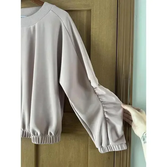 Evereve Mariana Sleek Pullover Crewneck Ruffle Sleeve Blush Pink Women’s Medium - Picture 4 of 15